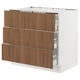White SEKTION base cabinet with 3 smooth walnut drawers.
