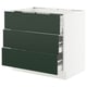 A modern kitchen cabinet named SEKTION with three green drawers, a white base, and sleek design.