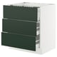 This image an ikea SEKTION kitchen cabinet with three dark green drawers in a modern design.