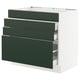 SEKTION kitchen cabinet with green drawers.