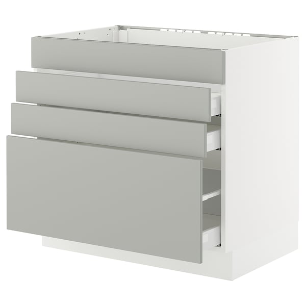 Grey ikea SEKTION cabinet with multiple drawers, modern minimal design.