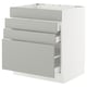 Modern white kitchen cabinet with drawers and grey handles in SEKTION system.