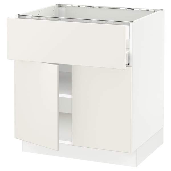 SEKTION white kitchen cabinet with smooth doors and adjustable shelves.