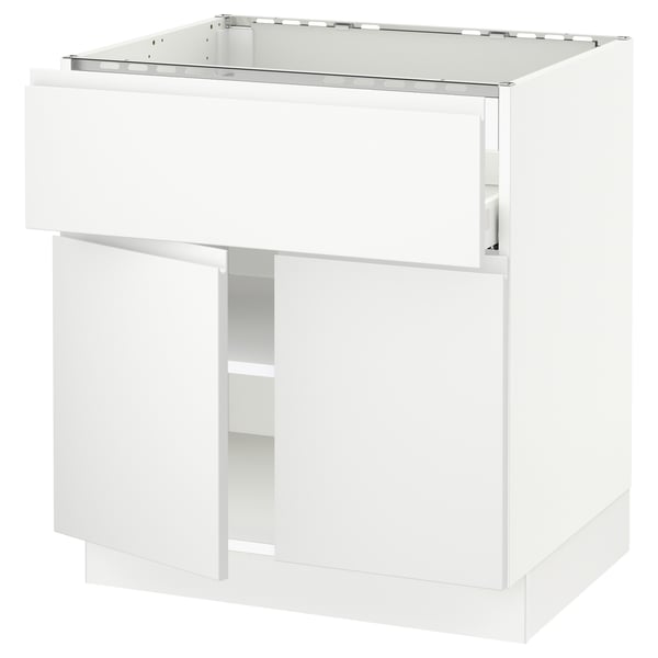 SEKTION kitchen unit in white with adjustable shelves.