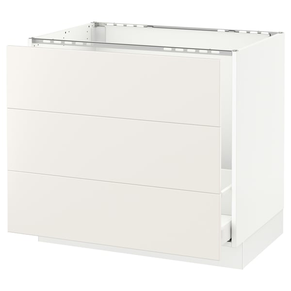 White ikea SEKTION kitchen cabinet with 3 drawers, minimalist design.