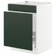 A SEKTION kitchen cabinet with green havstorp fronts, set against a white frame. It two drawers and is designed for sturdy use.