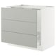 Modern grey SEKTION kitchen cabinet with three drawers and minimalist design.
