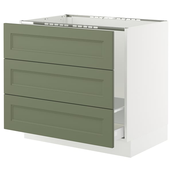 SEKTION kitchen cabinet in grey-green with three drawers