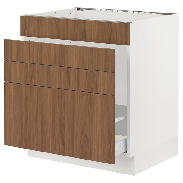 SEKTION kitchen cabinet, white & walnut, 3 drawers, modern design.