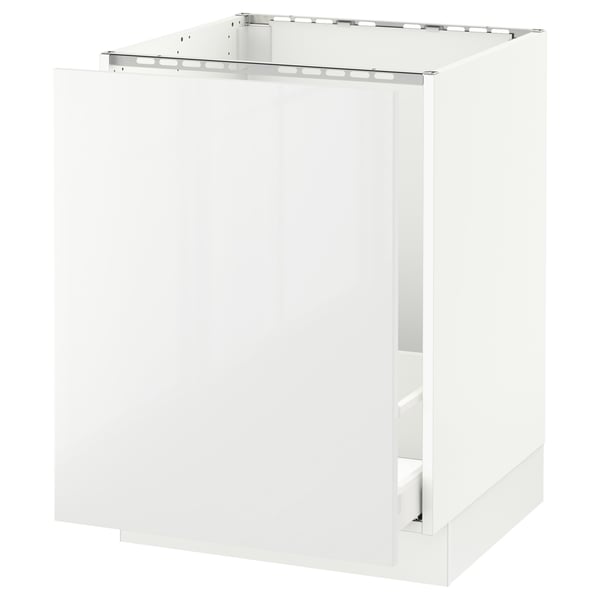 A white SEKTION kitchen cabinet with a glossy finish and no visible handles.