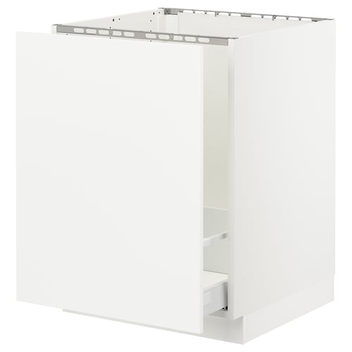 SEKTION white kitchen cabinet, sleek modern design with metal rail.
