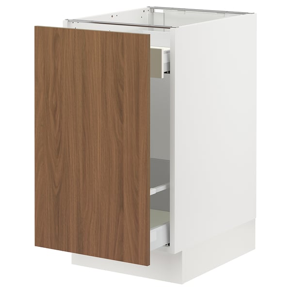 Ikea SEKTION white cabinet with walnut-brown door, modern design.