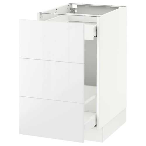 A white SEKTION kitchen cabinet with two drawers. It has a sleek, modern design with a glossy finish.