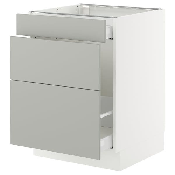 SEKTION kitchen unit, light grey, modern, rectangular, three-drawer design.