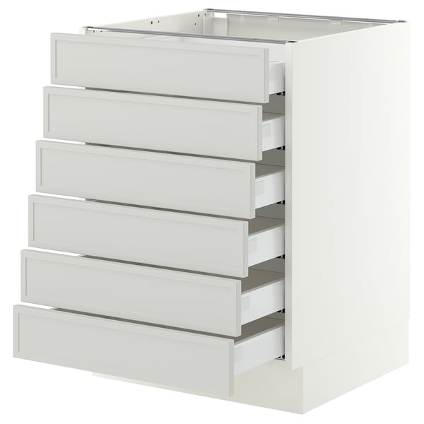 SEKTION / MAXIMERA Base cabinet 6 fronts/6 low drawers, white/Aspudden light grey, 61x61x76 cm