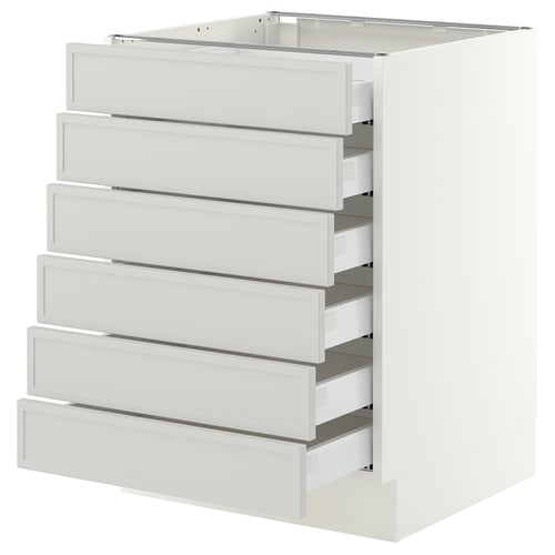 SEKTION / MAXIMERA Base cabinet 6 fronts/6 low drawers, white/Aspudden light grey, 61x61x76 cm
