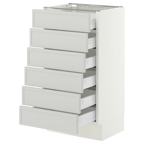 SEKTION / MAXIMERA Base cabinet 6 fronts/6 low drawers, white/Aspudden light grey, 46x37x76 cm