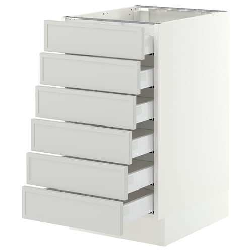 SEKTION / MAXIMERA Base cabinet 6 fronts/6 low drawers, white/Aspudden light grey, 46x61x76 cm