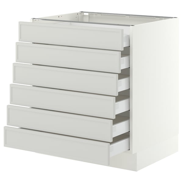 SEKTION / MAXIMERA Base cabinet 6 fronts/6 low drawers, white/Aspudden light grey, 76x61x76 cm