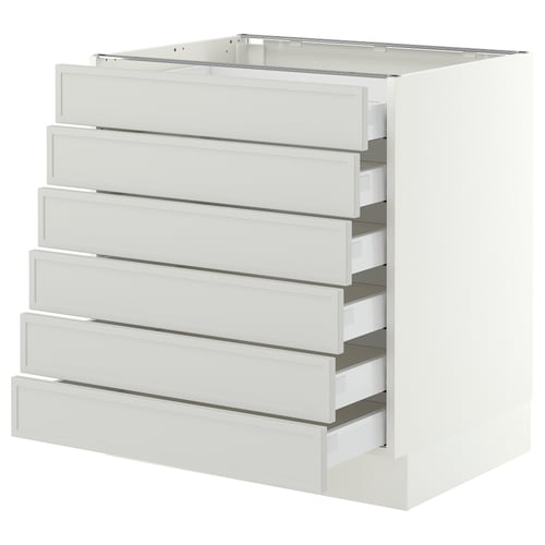 SEKTION / MAXIMERA Base cabinet 6 fronts/6 low drawers, white/Aspudden light grey, 76x61x76 cm