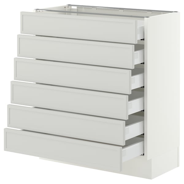 SEKTION / MAXIMERA Base cabinet 6 fronts/6 low drawers, white/Aspudden light grey, 76x37x76 cm