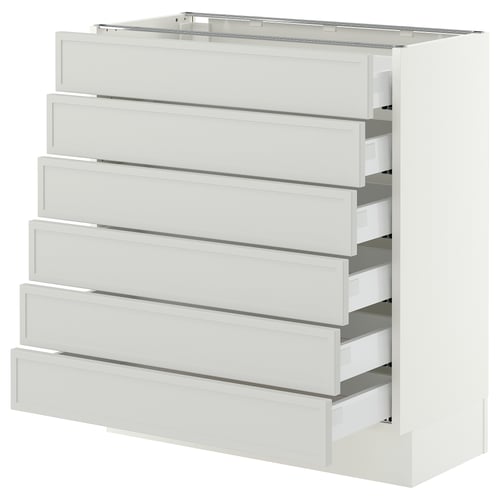 SEKTION / MAXIMERA Base cabinet 6 fronts/6 low drawers, white/Aspudden light grey, 76x37x76 cm