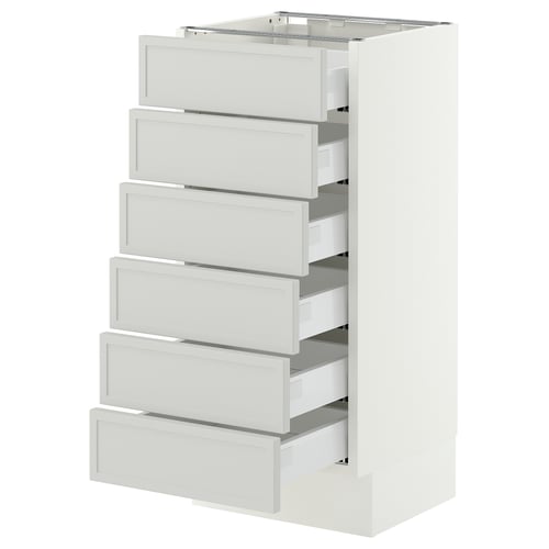 SEKTION / MAXIMERA Base cabinet 6 fronts/6 low drawers, white/Aspudden light grey, 38x37x76 cm