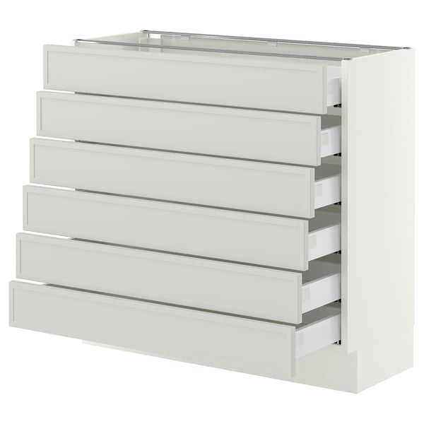SEKTION / MAXIMERA Base cabinet 6 fronts/6 low drawers, white/Aspudden light grey, 91x37x76 cm