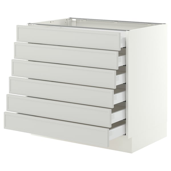 SEKTION / MAXIMERA Base cabinet 6 fronts/6 low drawers, white/Aspudden light grey, 91x61x76 cm