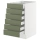 SEKTION kitchen cabinet, grey-green, six drawers, slim design, white frame, modern.