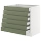 Ikea SEKTION kitchen unit, grey-green, five drawers, cuboid shape, modern design.