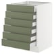 Ikea SEKTION kitchen drawer unit, grey-green, five drawers, white cabinet.