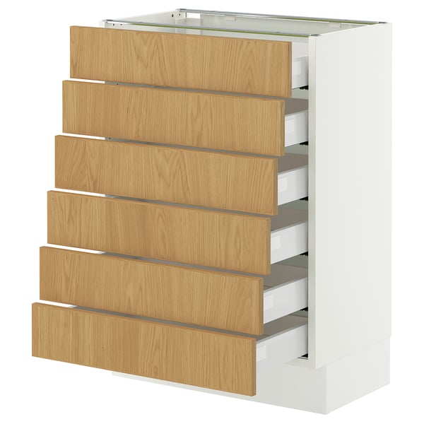 SEKTION / MAXIMERA Base cabinet 6 fronts/6 low drawers, white/Sinarp oak veneer, 61x37x76 cm