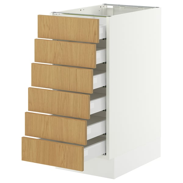SEKTION / MAXIMERA Base cabinet 6 fronts/6 low drawers, white/Sinarp oak veneer, 38x61x76 cm