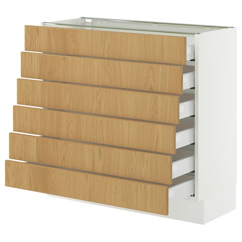 SEKTION / MAXIMERA Base cabinet 6 fronts/6 low drawers, white/Sinarp oak veneer, 91x37x76 cm