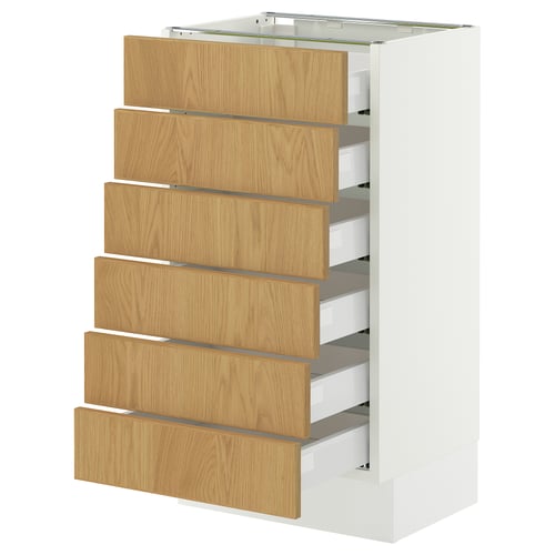 SEKTION / MAXIMERA Base cabinet 6 fronts/6 low drawers, white/Sinarp oak veneer, 46x37x76 cm