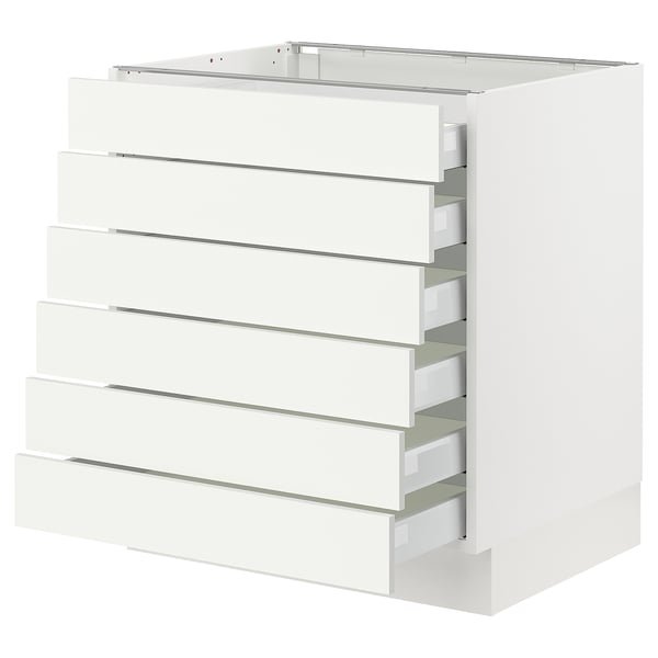 White SEKTION kitchen unit with multiple drawers, sleek and modern design.