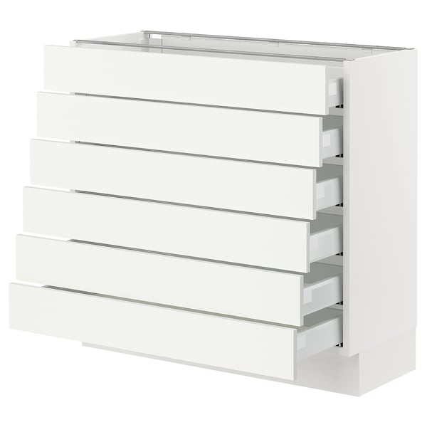 White SEKTION kitchen cabinet with multiple drawers.