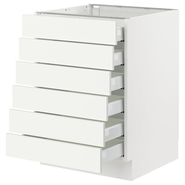 White SEKTION kitchen cabinet with six drawers.