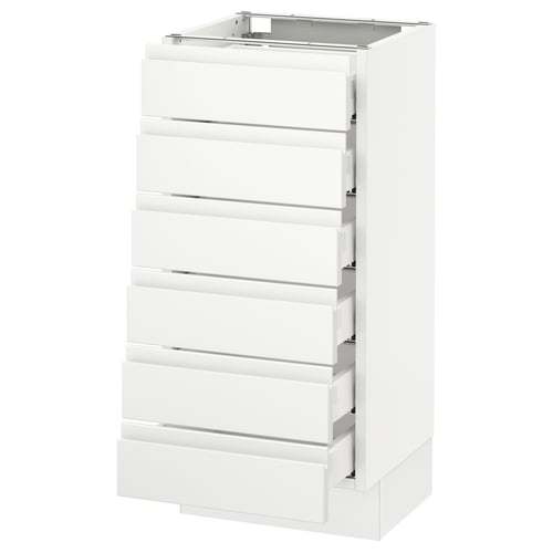 Ikea SEKTION white kitchen cabinet with multiple drawers.