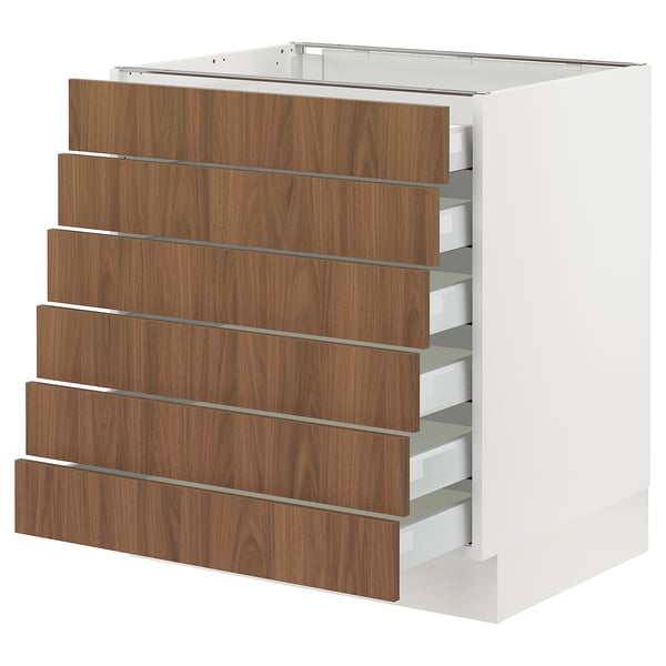 SEKTION walnut-toned kitchen unit with multiple drawers, sleek and modern design.