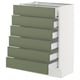 Modern kitchen cabinet, white & green, 6 drawers.