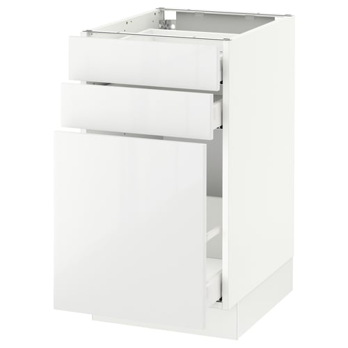 A white SEKTION kitchen cabinet with high-gloss, modern design, featuring a full-extension drawer.