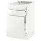 A white SEKTION kitchen cabinet with high-gloss, modern design, featuring a full-extension drawer.