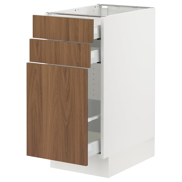 SEKTION kitchen cabinet: white & walnut, rectangular, modern design with wooden drawer fronts.