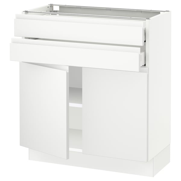 Modern white kitchen cabinet with sleek design and adjustable shelves.