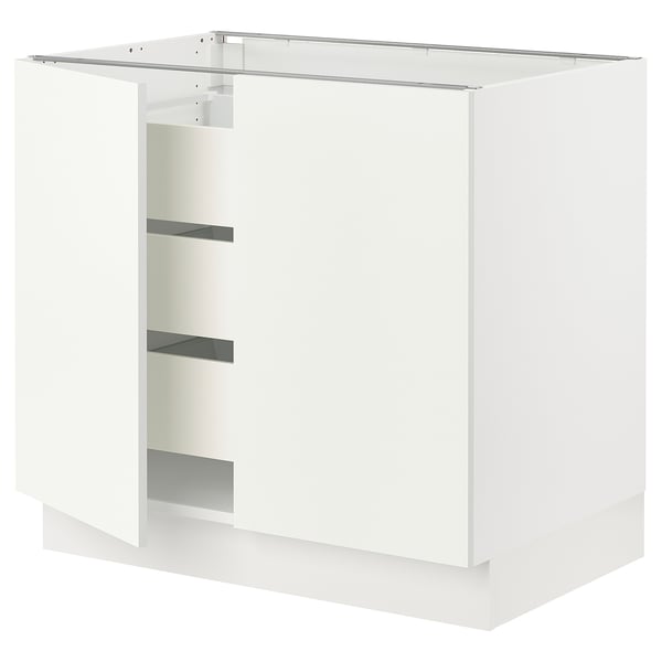 SEKTION white kitchen cabinet, rectangular shape with three shelves, modern minimalist design.