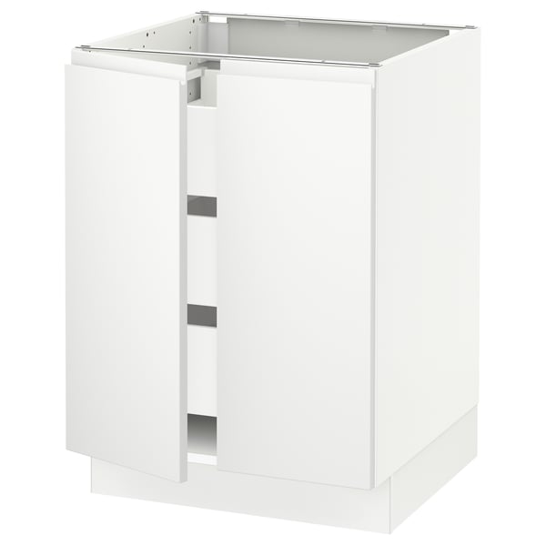 A white SEKTION kitchen cabinet with modern, minimalist design. It has integrated handles and a sturdy frame construction.