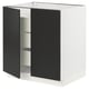 SEKTION kitchen cabinet in black with white base, open doors.
