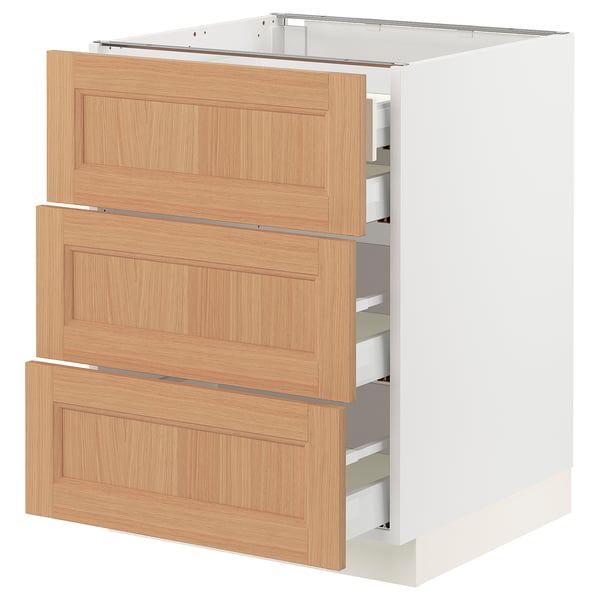 SEKTION kitchen unit, white & oak, 3 drawers, modern, sturdy.